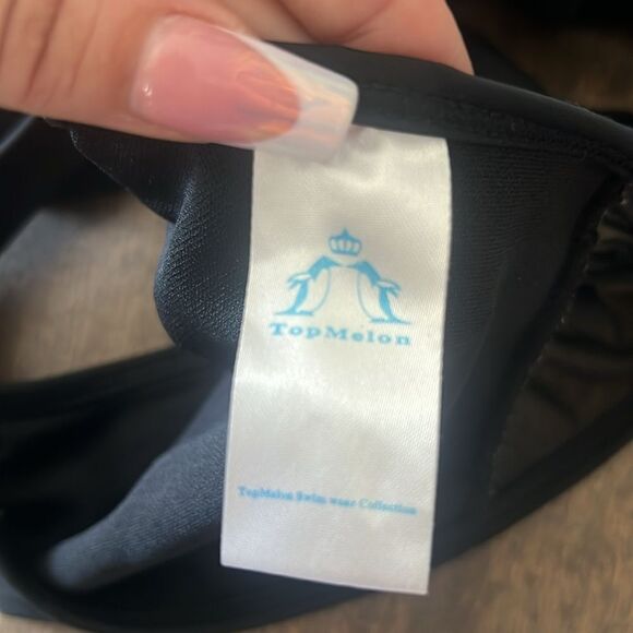 Top melon black strappy monokini Beautiful Open Front Teddy With Halter swimsuit - Picture 8 of 10